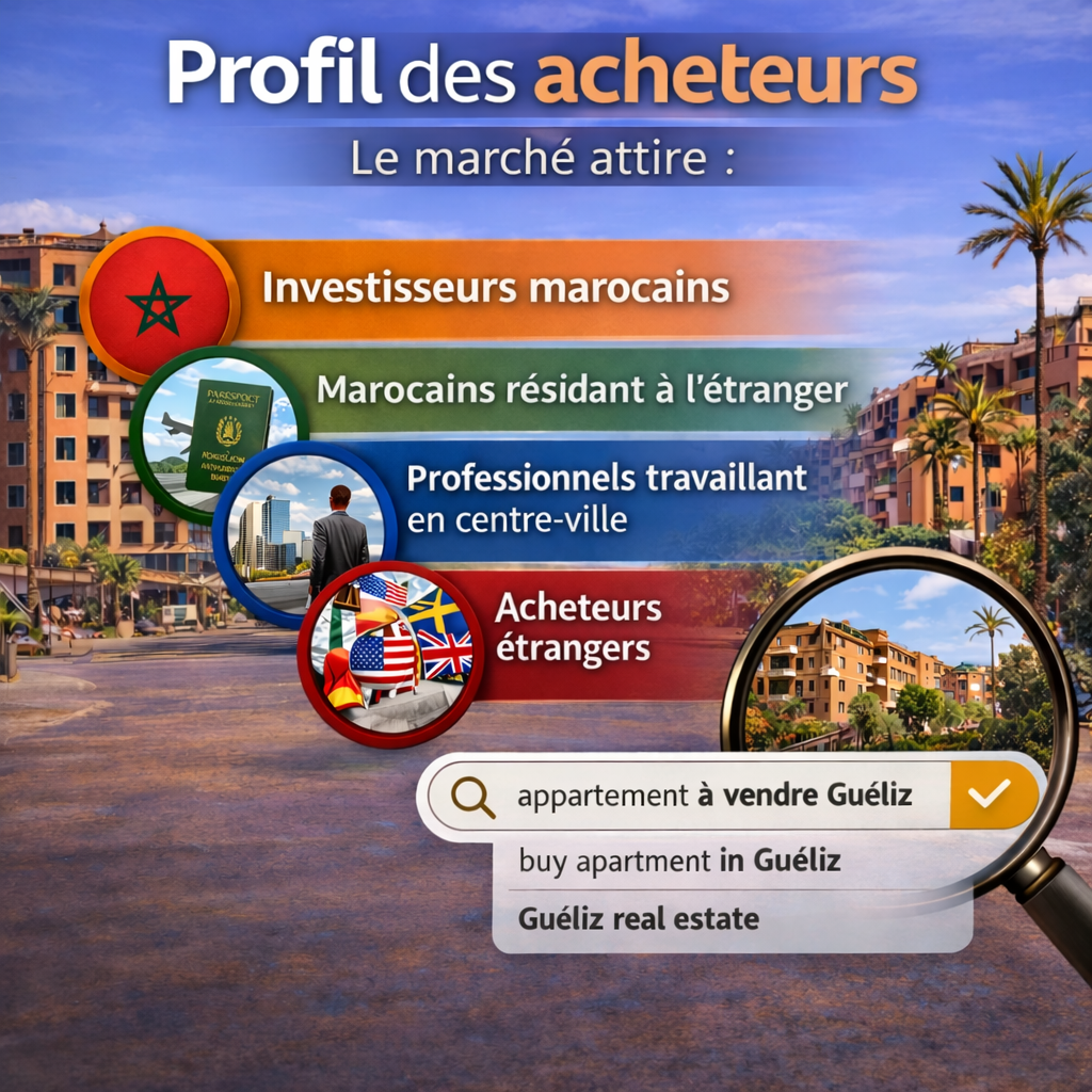 Profil des acheteurs dans l’Immobilier à Guéliz Marrakech investisseurs marocains MRE professionnels acheteurs étrangers