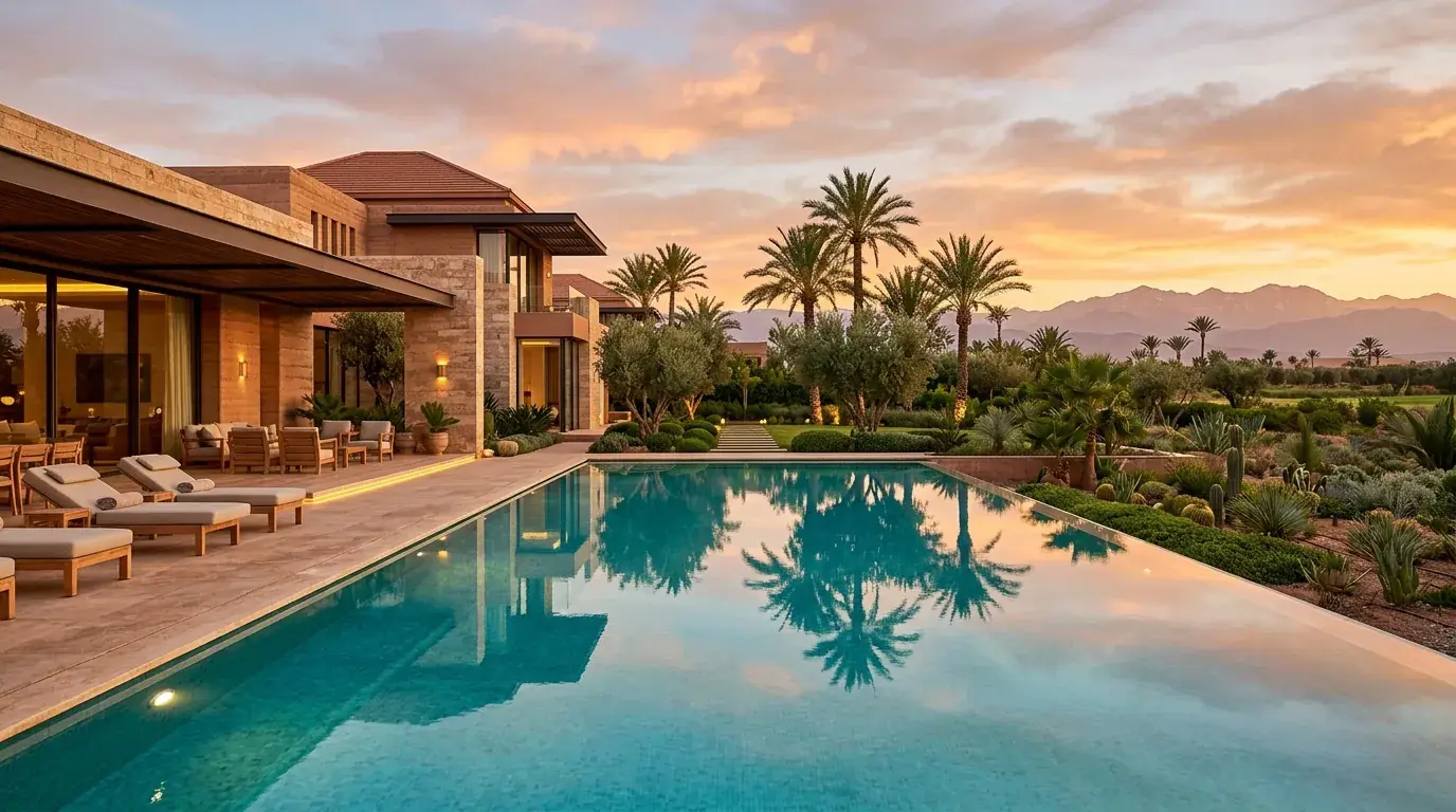 Acheter une villa de luxe contemporaine à Marrakech avec piscine miroir et vue sur l'Atlas - Velanya Agency