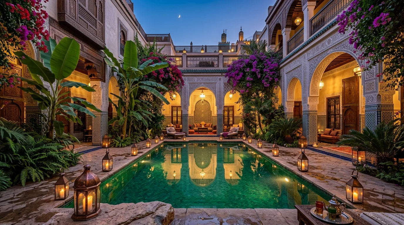 Patio de riad de luxe avec piscine chauffee pour maison d hotes a Marrakech