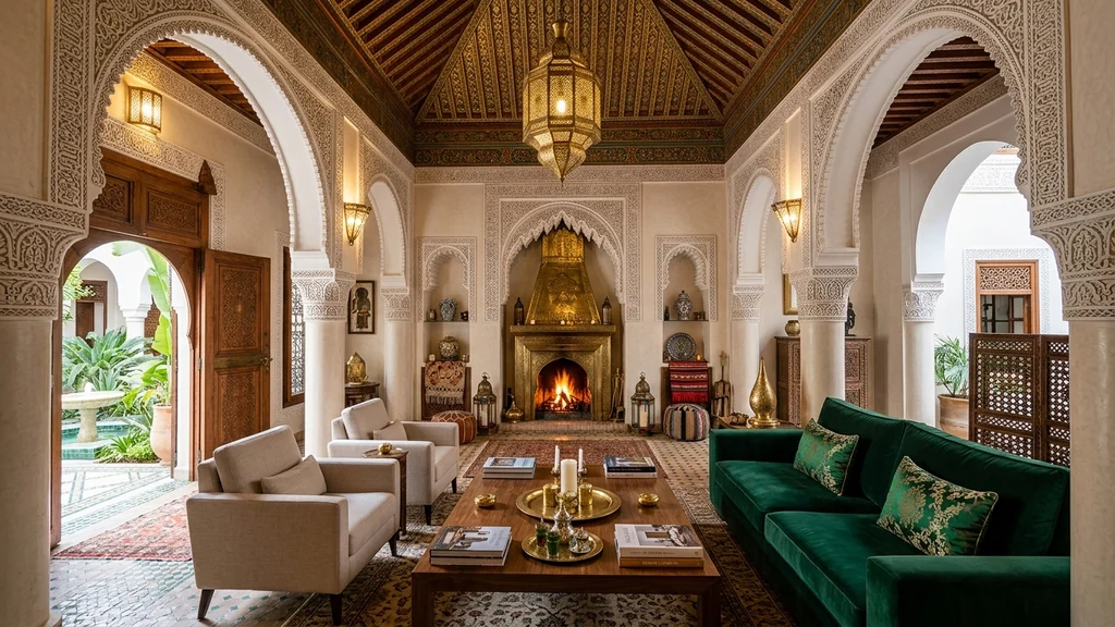 Architecture intérieure et boiseries traditionnelles d’un riad de prestige à Marrakech