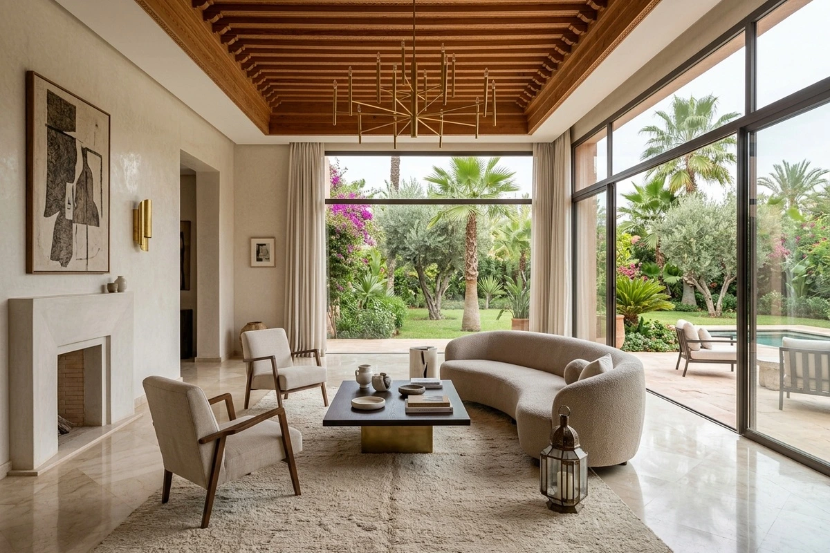 Espace de réception d'une villa de prestige sous mandat de gestion à Marrakech