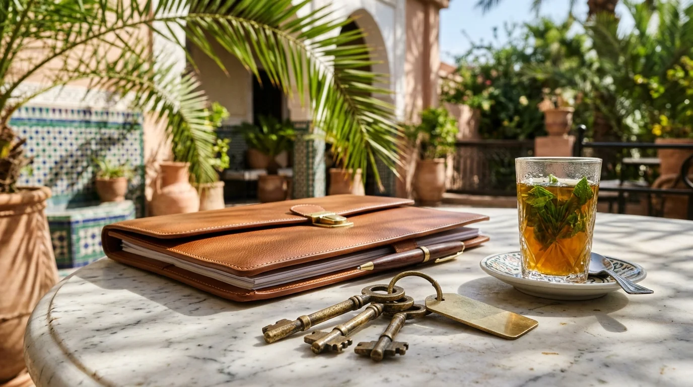 Dossier cuir et cles de propriete pour compromis de vente a Marrakech