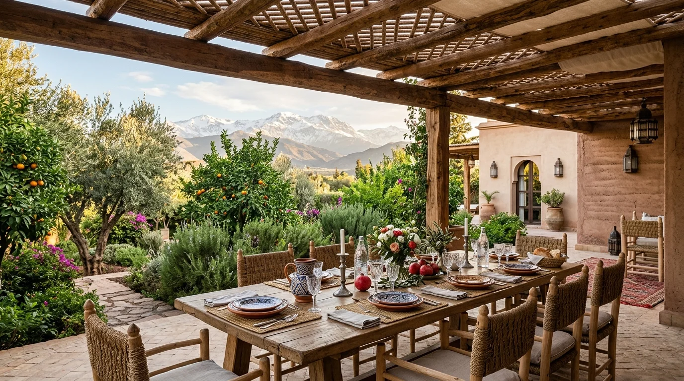 Terrasse couverte et verger d oliviers villa Route de l Ourika Marrakech