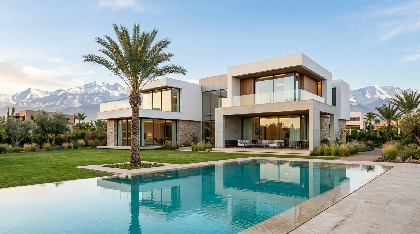 Programme immobilier neuf et villa contemporaine VEFA a Marrakech face a l Atlas