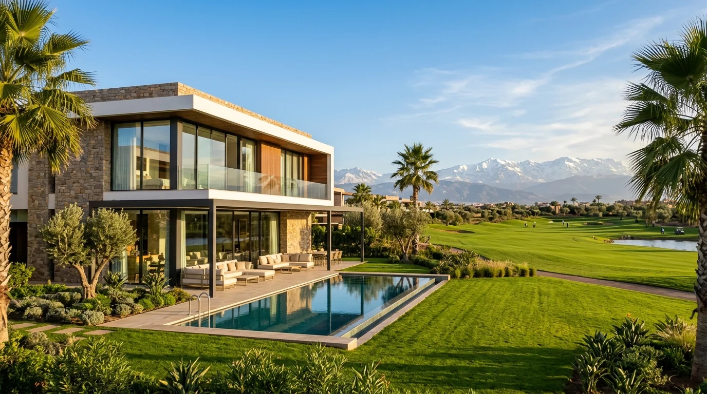 Villa contemporaine sur le golf d Amelkis a Marrakech face a l Atlas