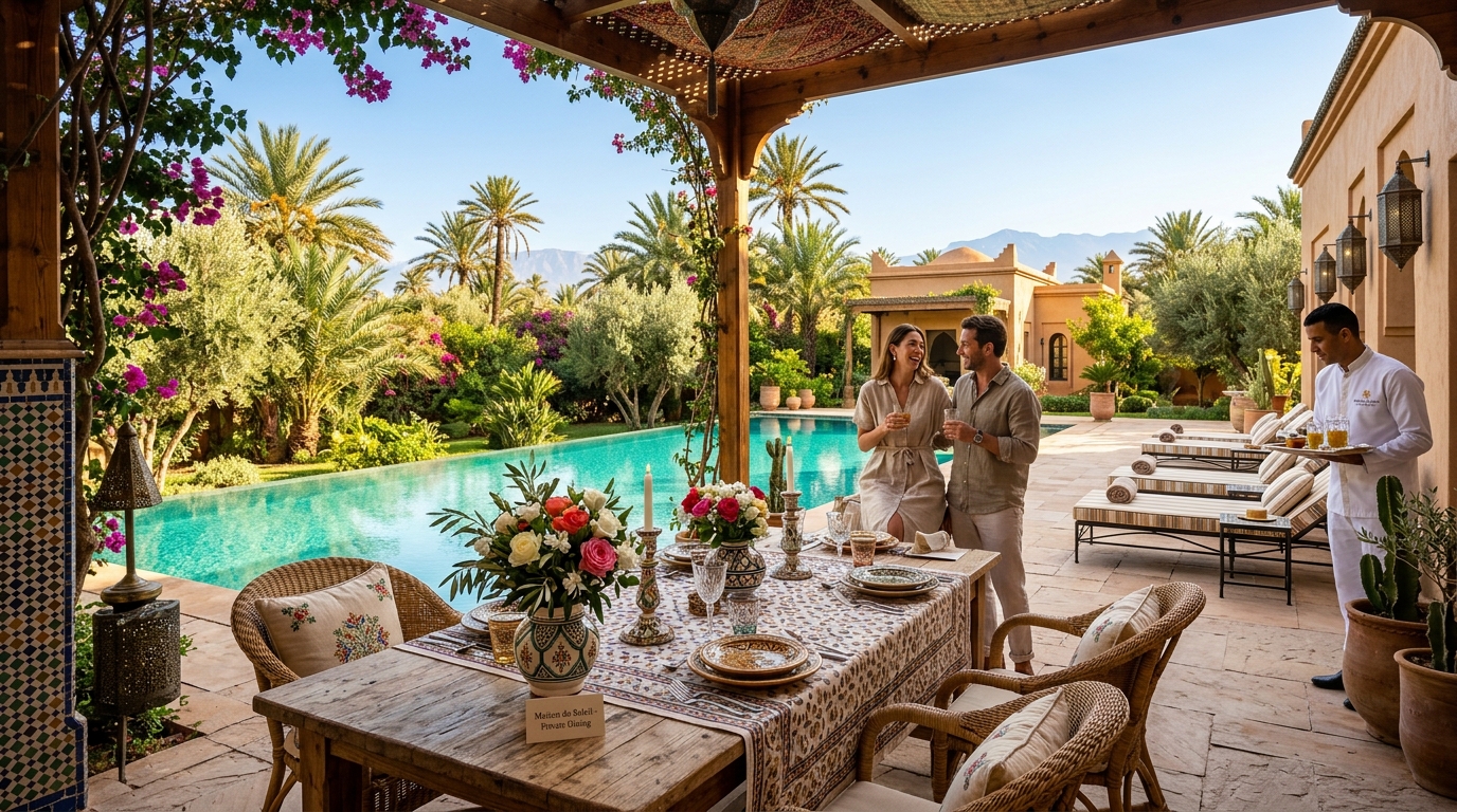 Terrasse de villa de luxe pour location et gestion locative à Marrakech