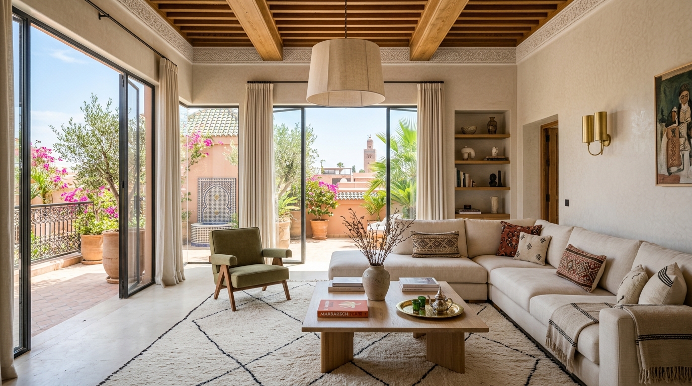 Séjour d'exception et terrasse arborée avec vue à Marrakech
