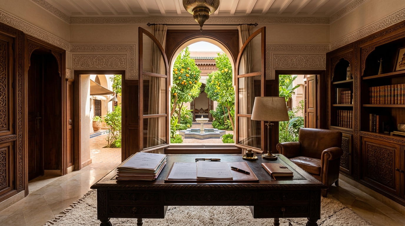 Bureau de prestige et consultation juridique sur terrasse à Marrakech