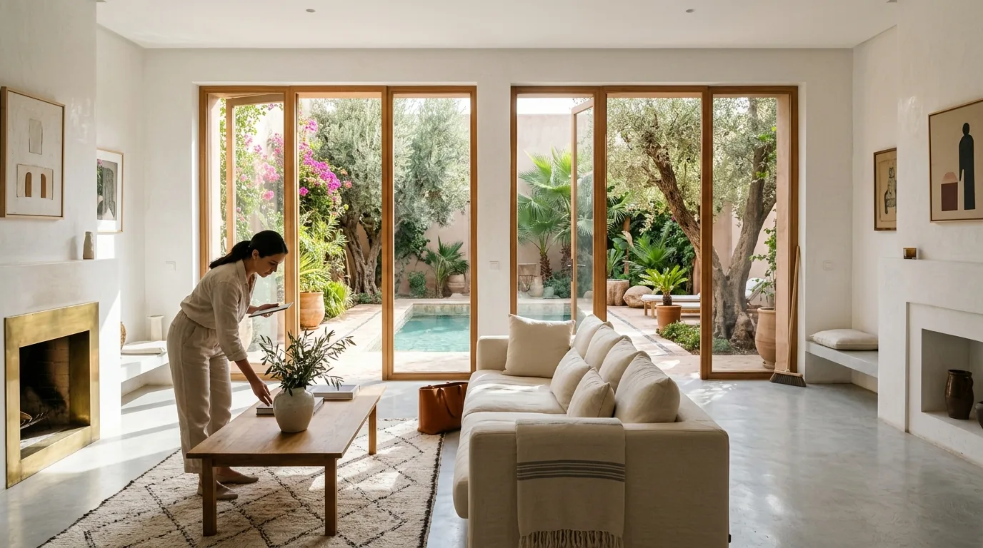 Espace d'accueil et conciergerie privée pour gestion locative de luxe à Marrakech
